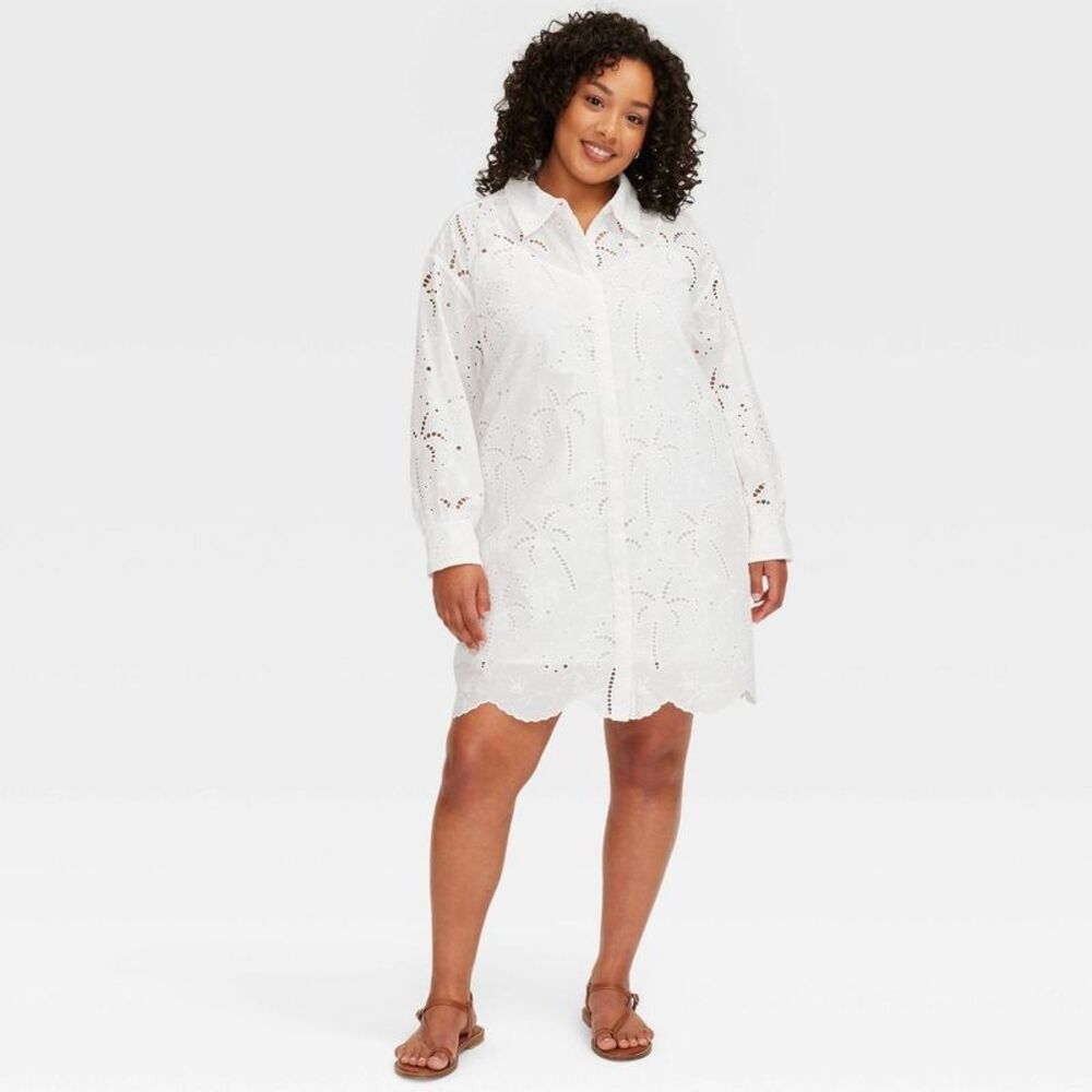Roller Rabbit - Women's Long Sleeve Eyelet Embroidered Collared Mi White